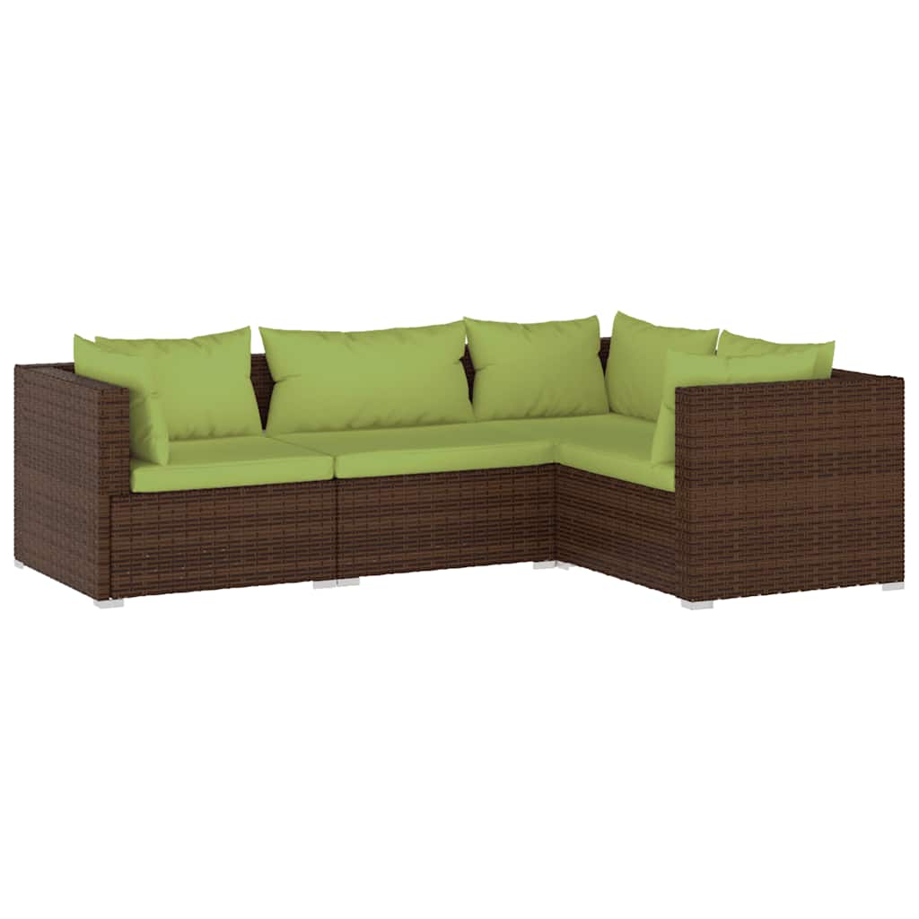 Garden Lounge Set Brown with Green Cushions