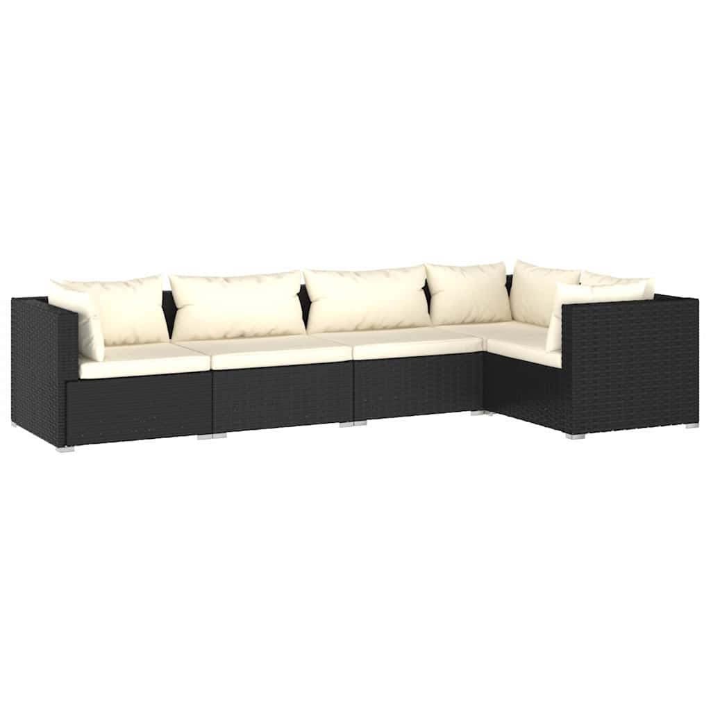 Garden Lounge Set Black with Cream Cushions