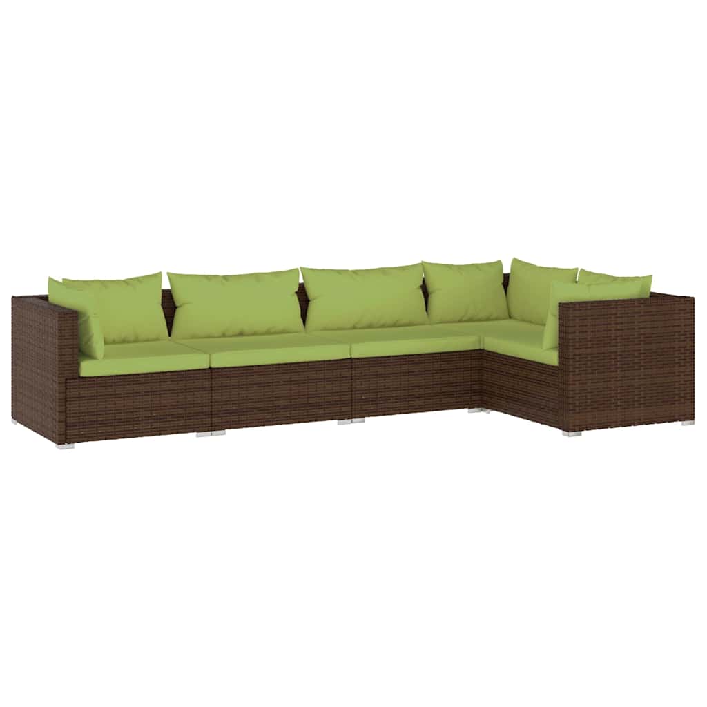 Garden Lounge Set Brown PE rattan 5 Piece Modular