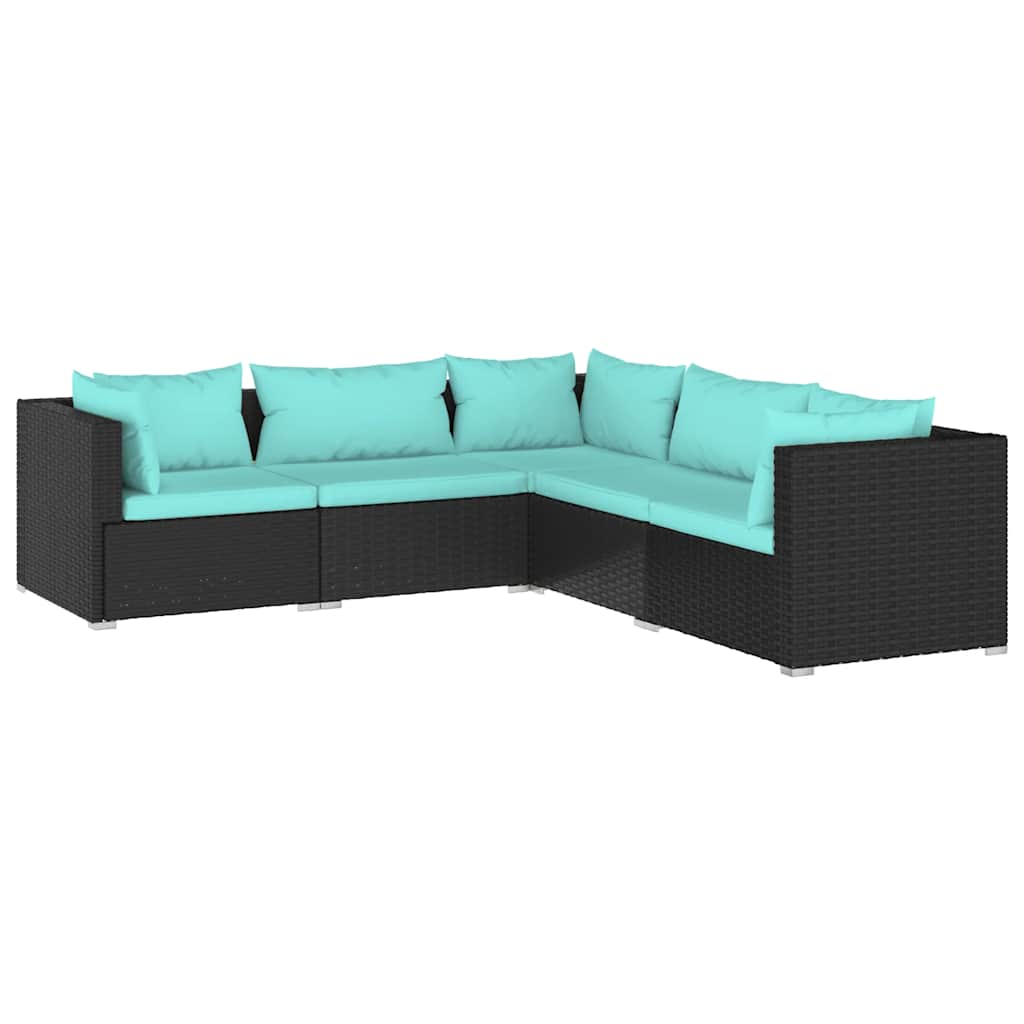 Garden Lounge Set Black PE rattan 5 Piece Set Modular
