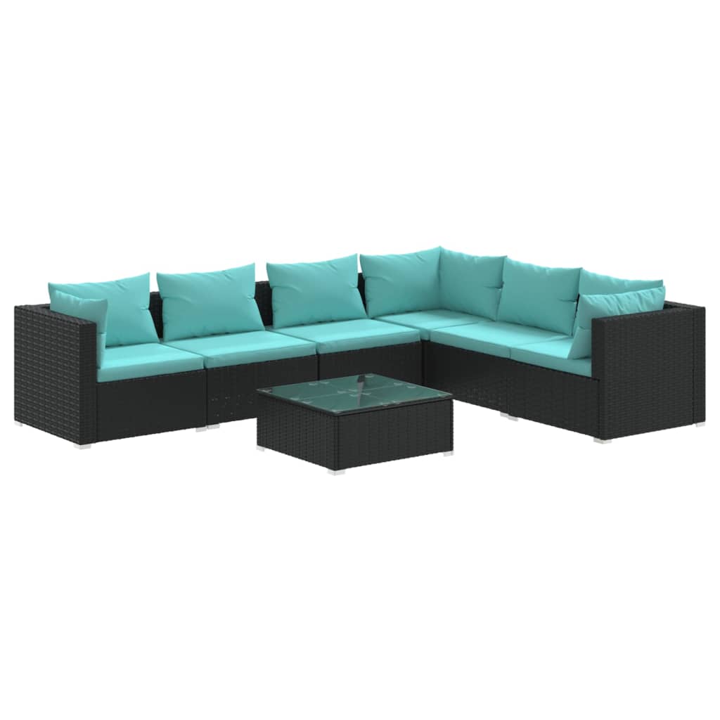 Garden Lounge Set Black and Water blue