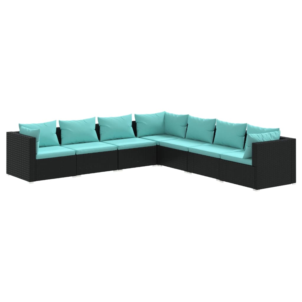 Garden Lounge Set Black PE rattan 7-seater Modular