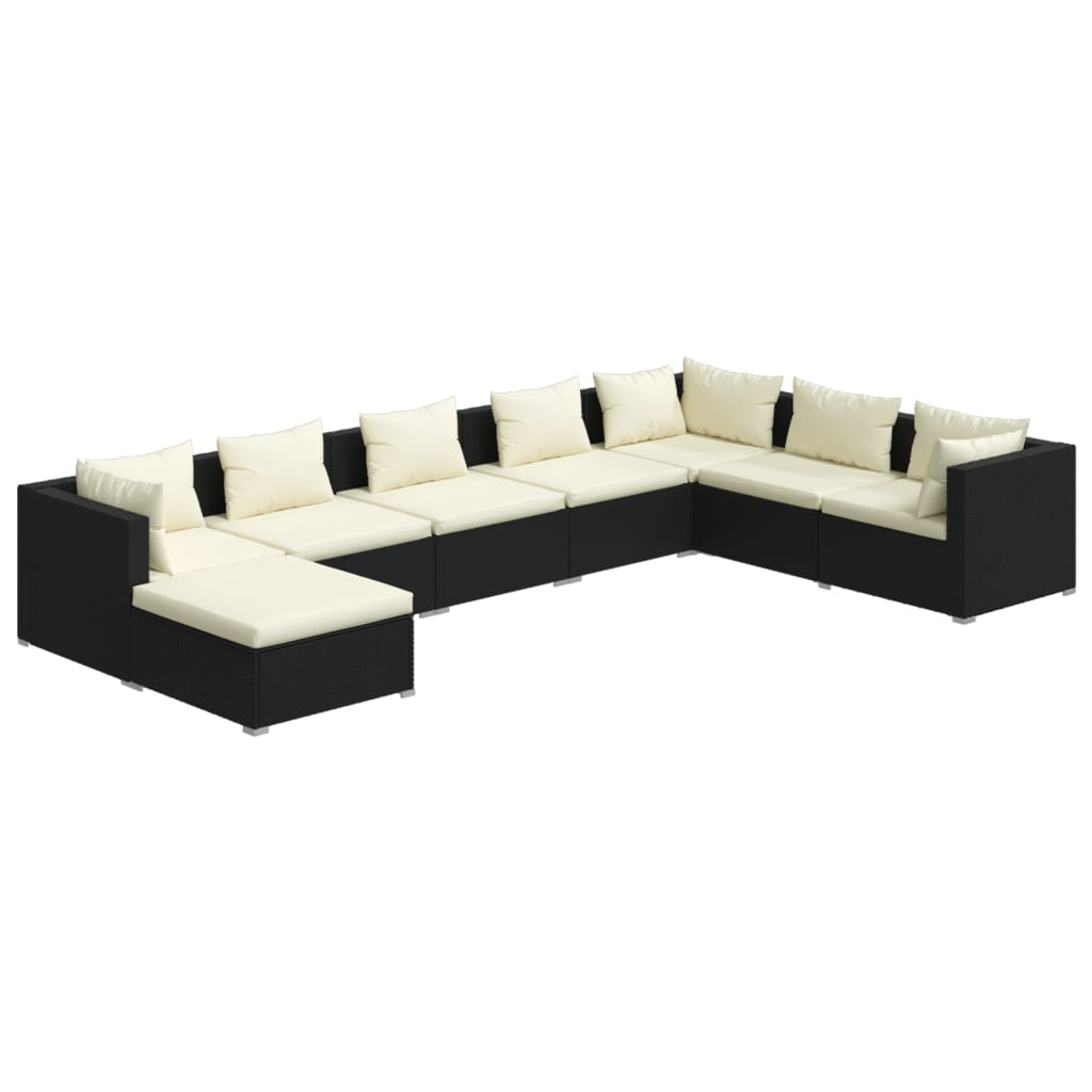 Garden Lounge Set Black PE rattan, powder-coated steel 8 Piece Set