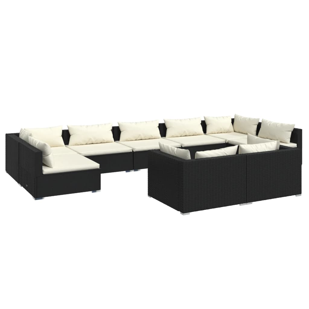 Garden Lounge Set Black PE rattan, powder-coated steel Large