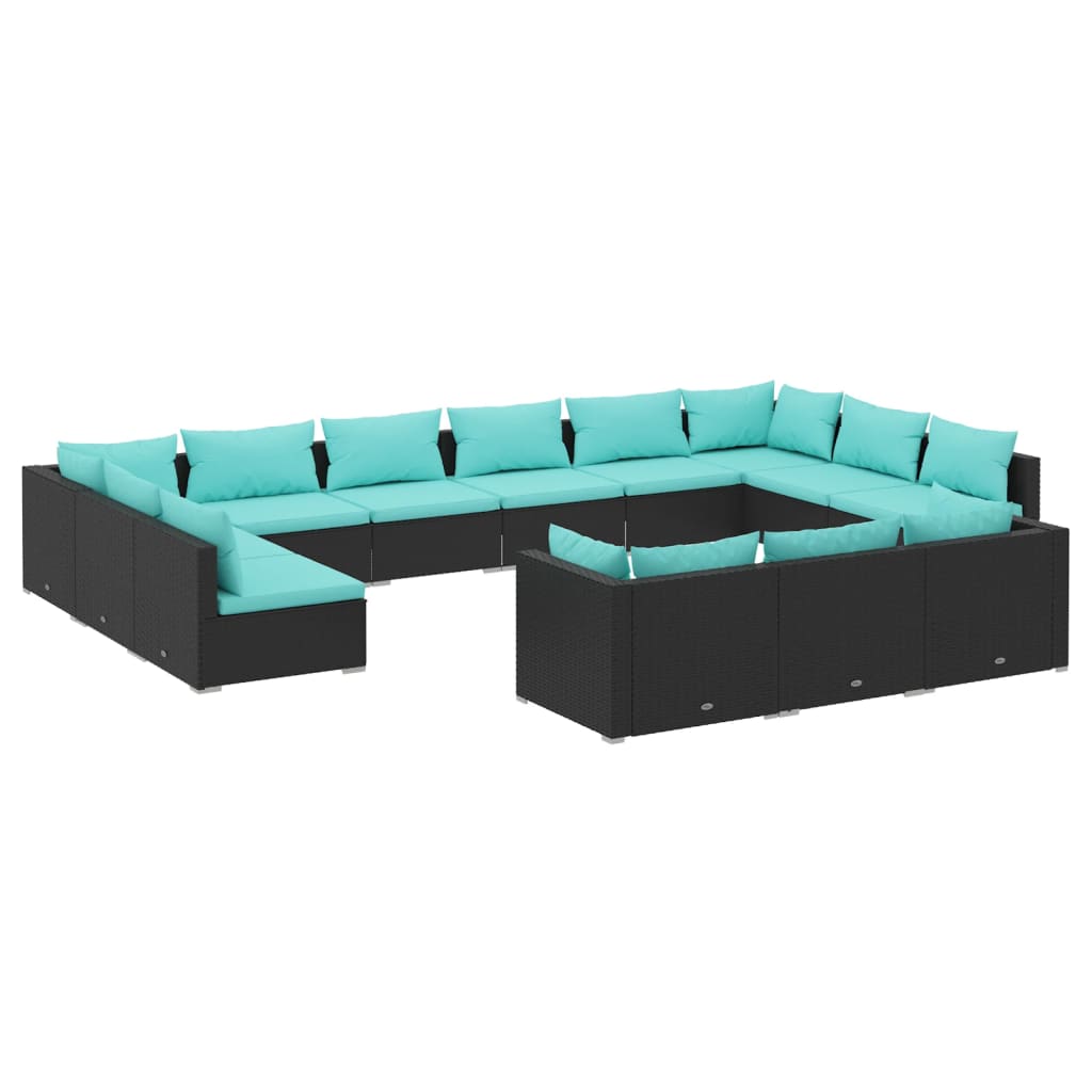 Garden Lounge Set Black and Water Blue