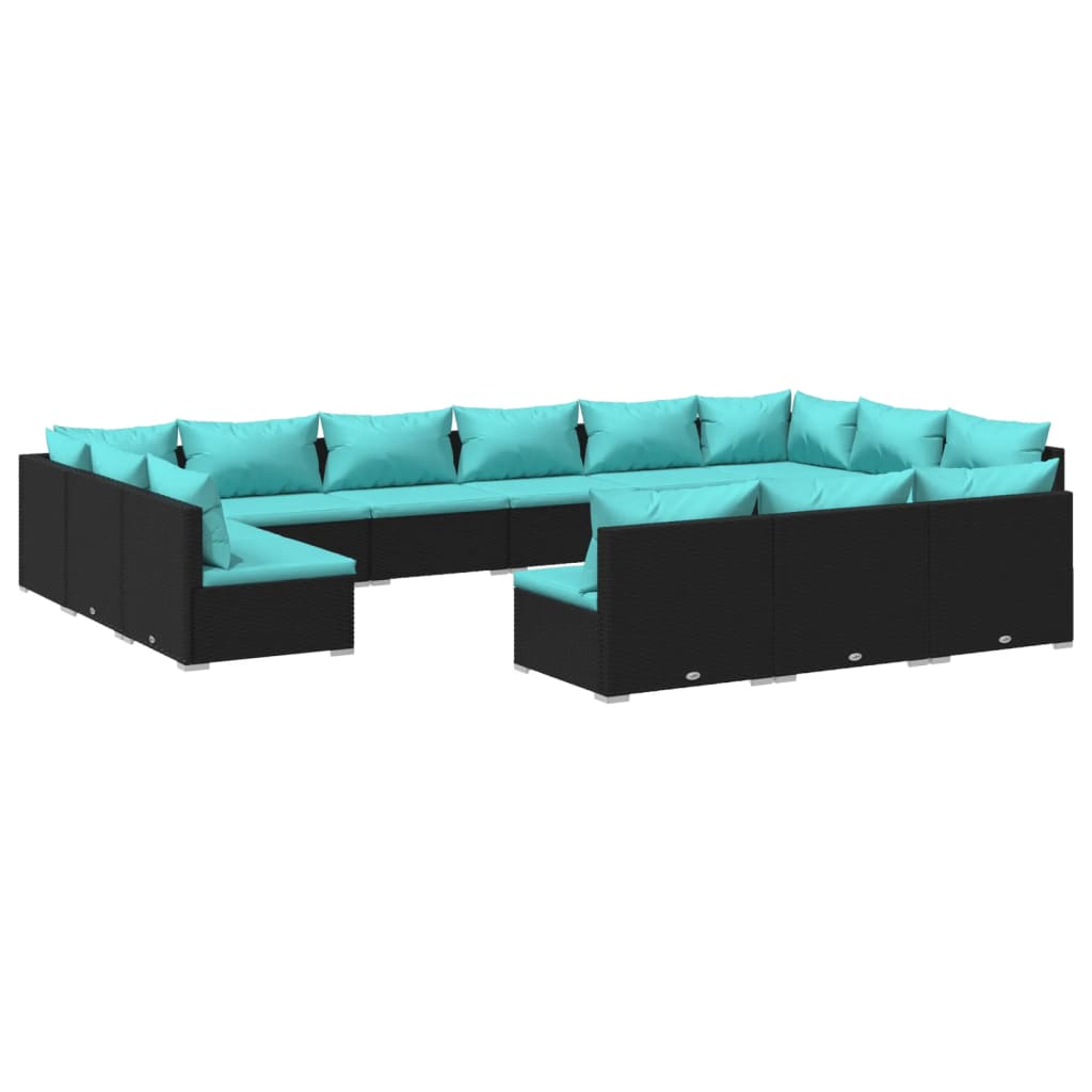 Garden Lounge Set Black PE rattan, powder-coated steel, plastic