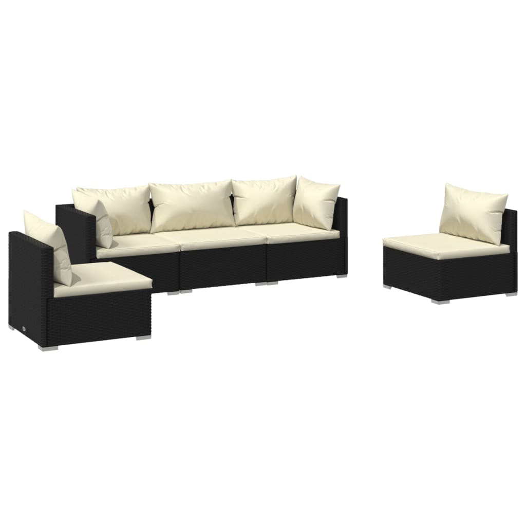 Garden Lounge Set Black with cream cushions