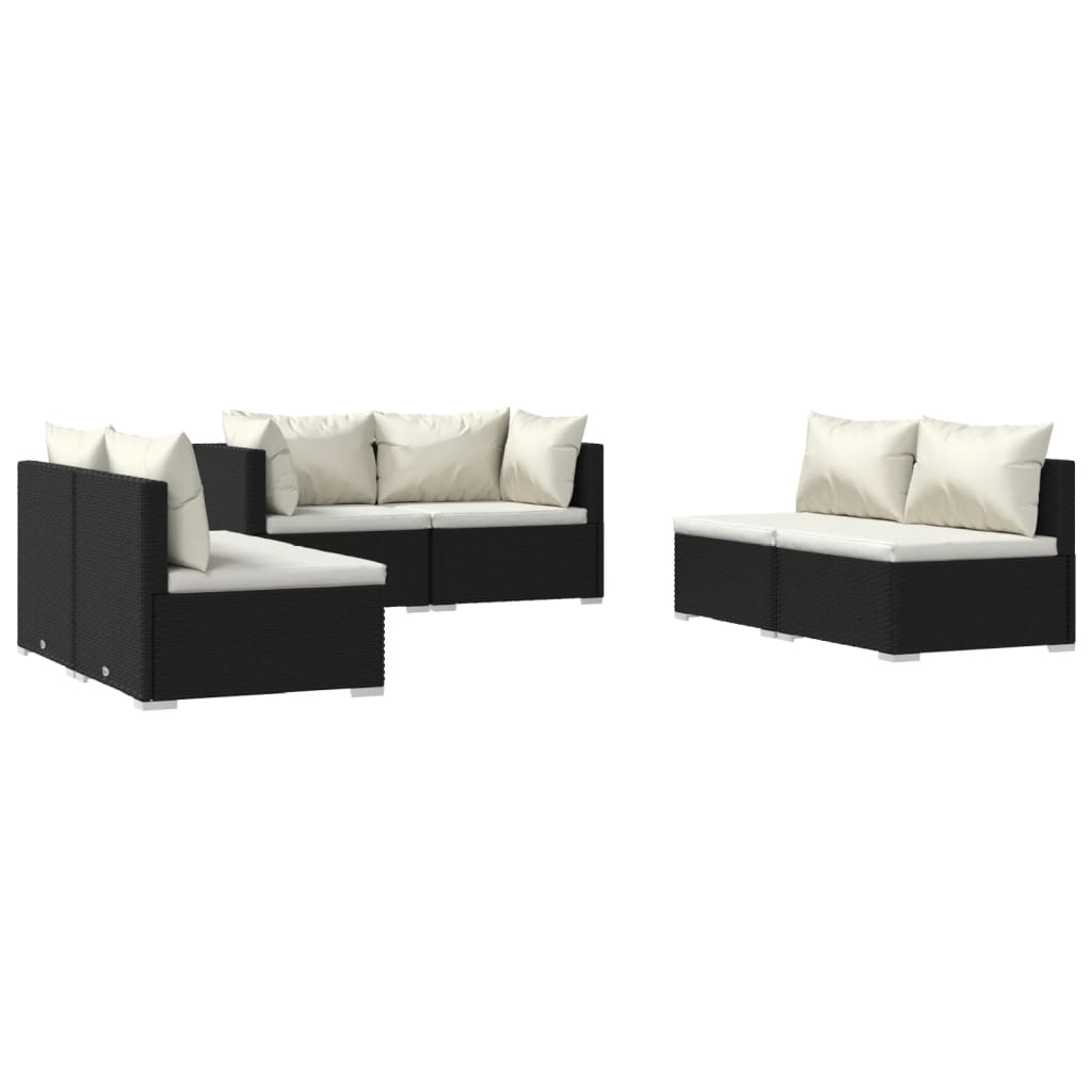 Garden Lounge Set Black, Cream PE rattan, powder-coated steel