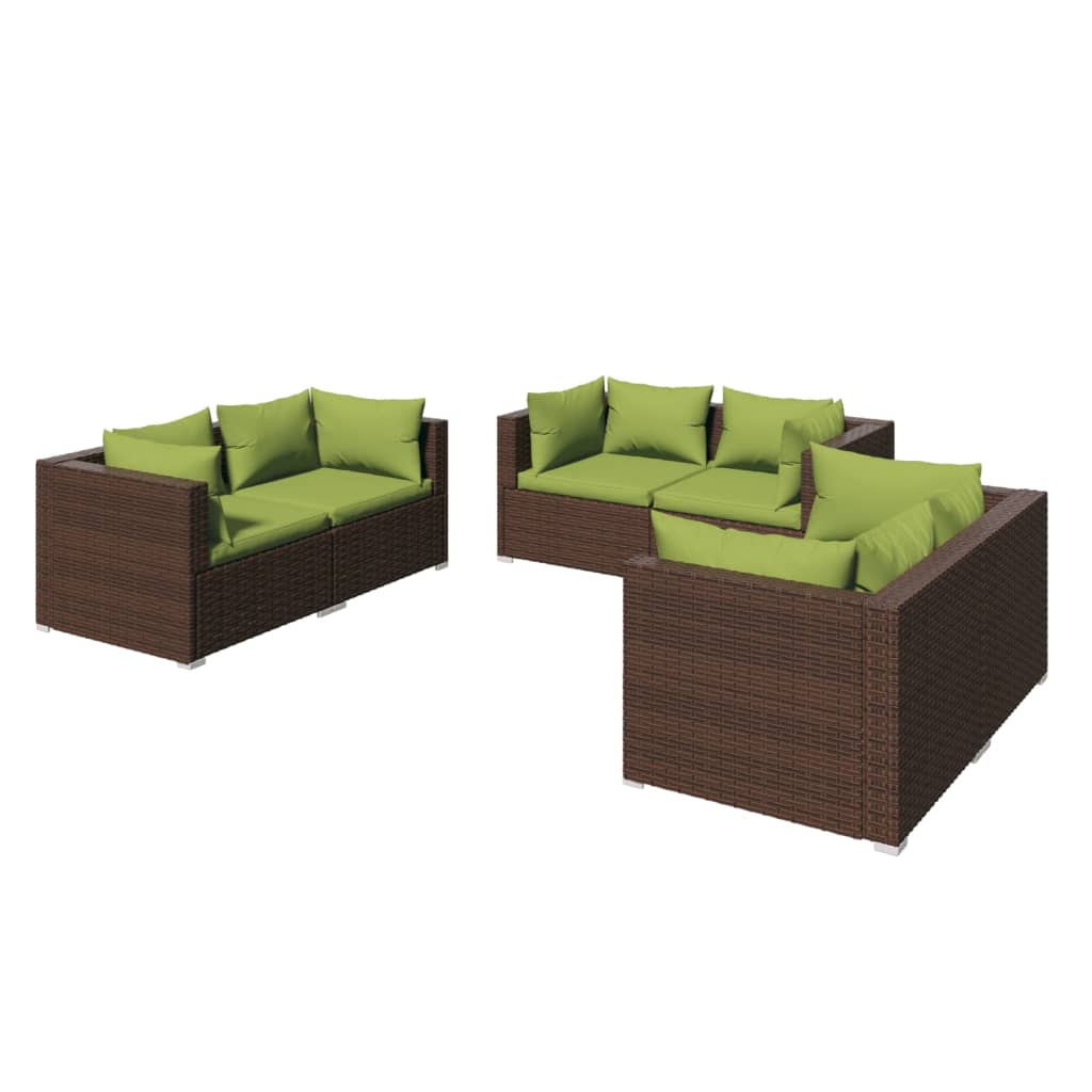 Garden Lounge Set Rattan Brown, Cushion Green