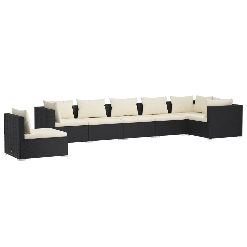 Garden Lounge Set Black PE rattan, powder-coated steel Large