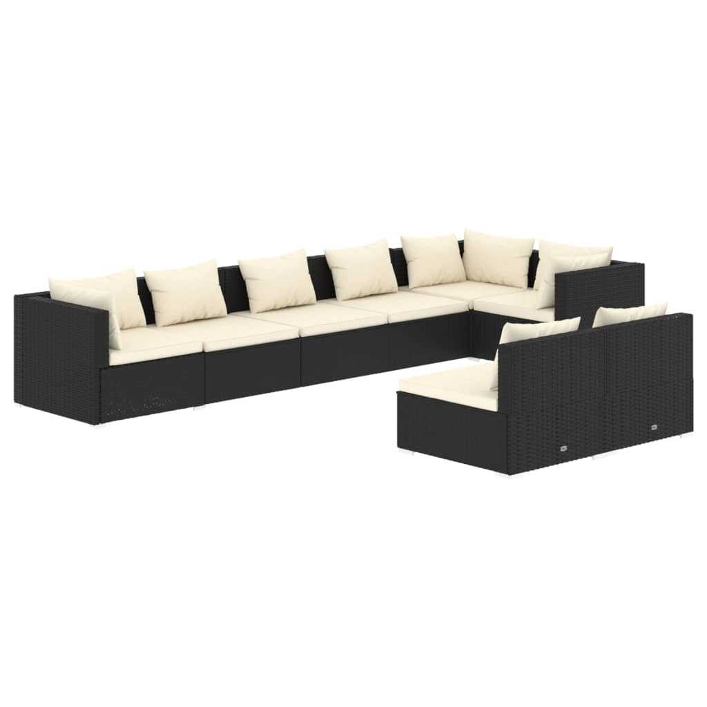 Garden Lounge Set Black PE Rattan, Powder-coated Steel, Plastic