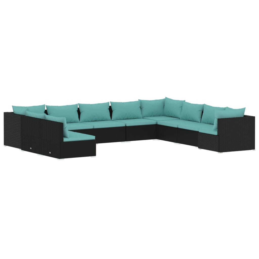 Garden Lounge Set Black PE rattan, powder-coated steel, plastic