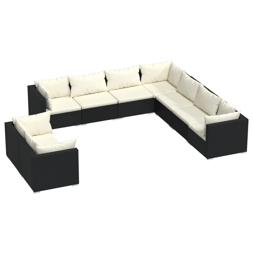 Garden Lounge Set Black PE rattan, powder-coated steel, plastic