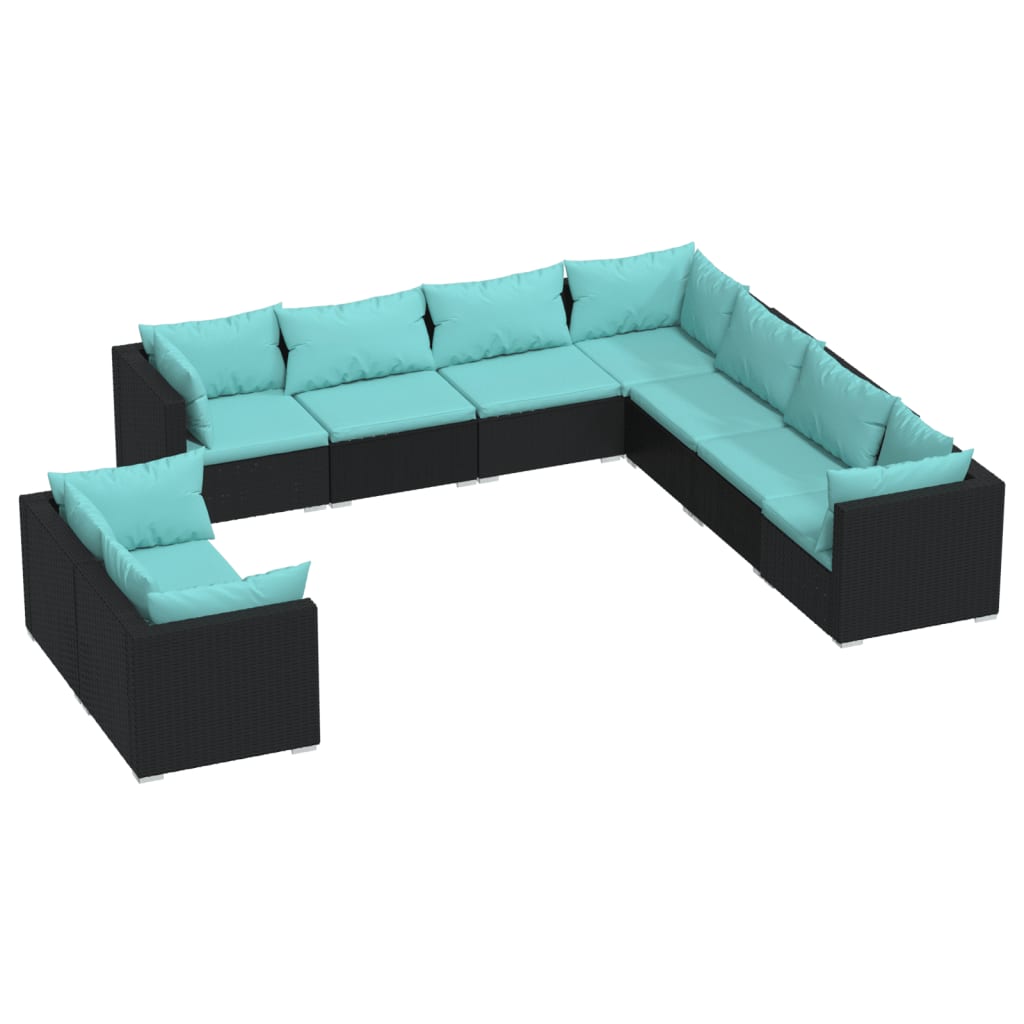 Garden Lounge Set Black PE rattan Large Modern Design