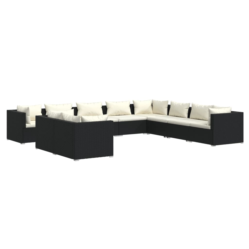Garden Lounge Set Black PE rattan, powder-coated steel, plastic