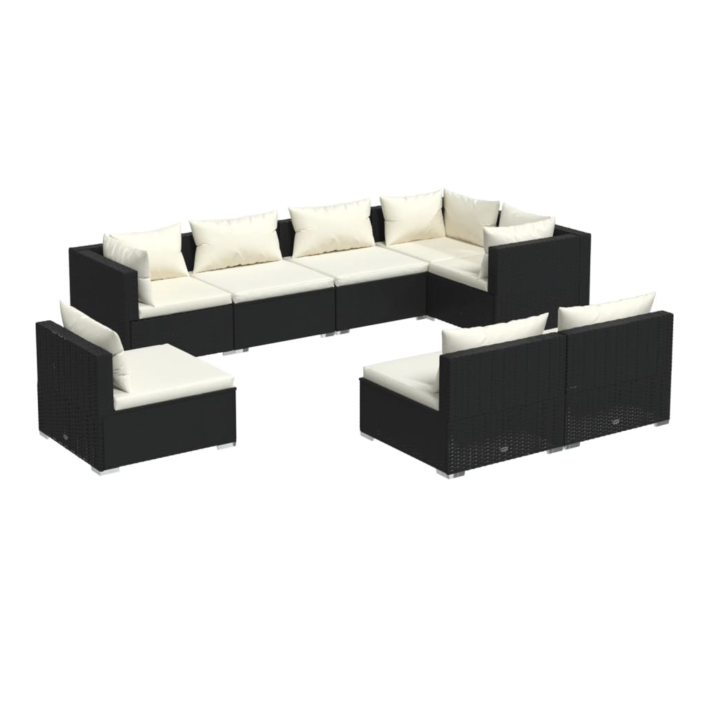 Garden Lounge Set Black PE rattan, powder-coated steel, plastic