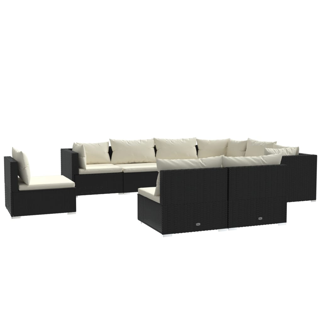 Garden Lounge Set Black PE rattan 9 pieces Modular