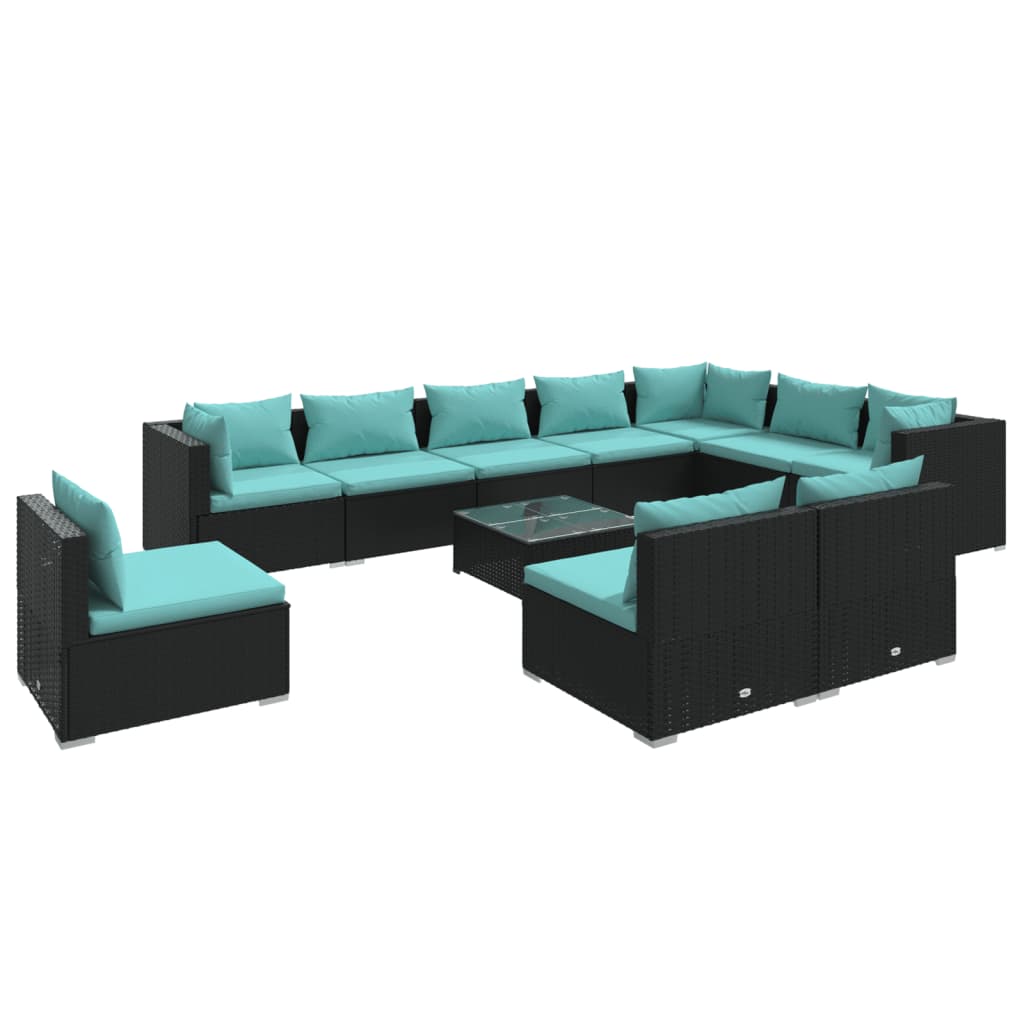 Garden Lounge Set Black PE rattan 11 Piece Set Modular