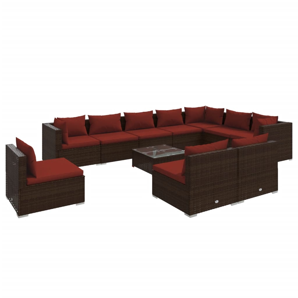 Garden Lounge Set Brown PE Rattan 11 Piece Set Modular