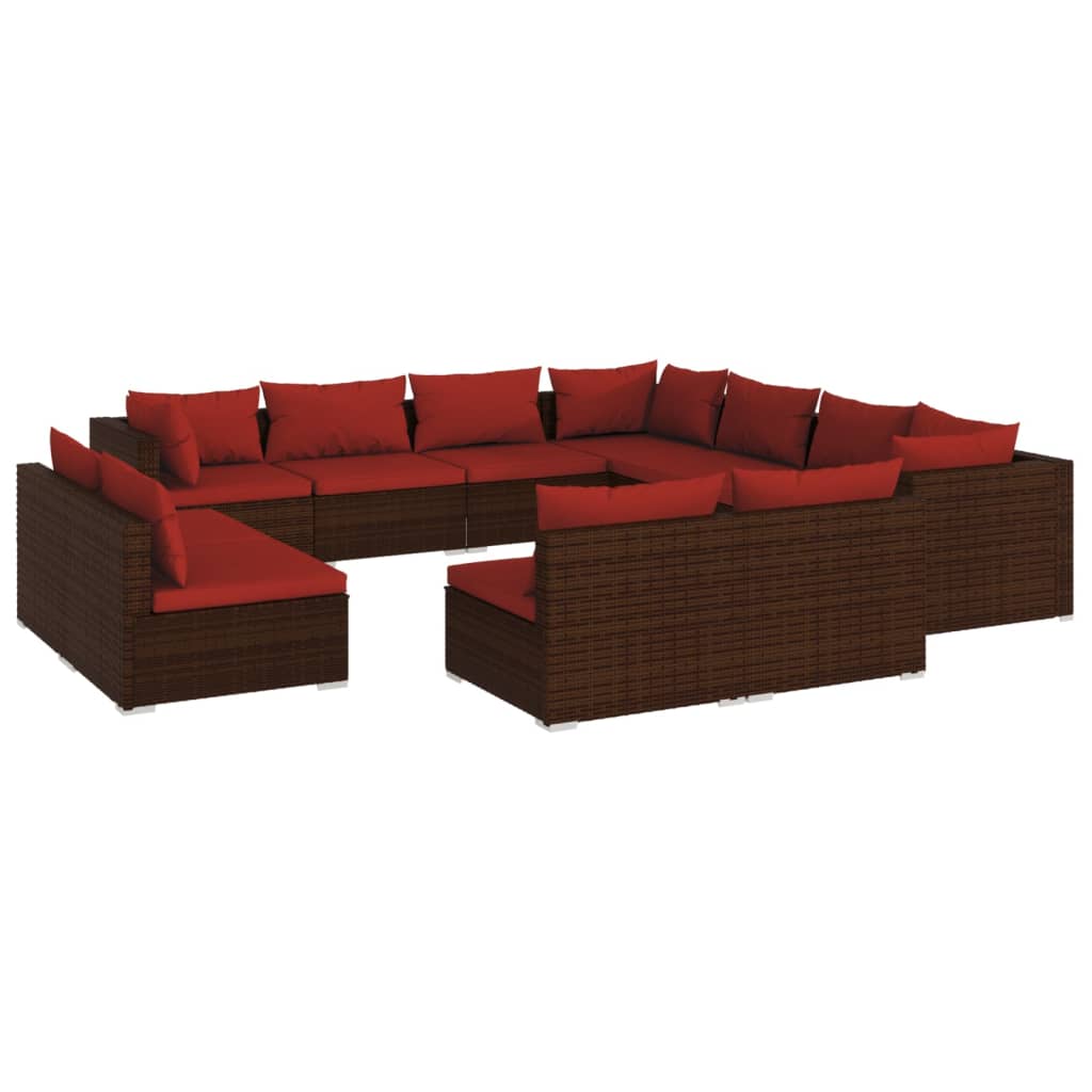 Garden Lounge Set Brown PE Rattan, Powder-Coated Steel, Plastic