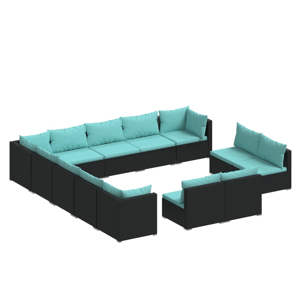 Garden Lounge Set Black PE rattan Large Modular