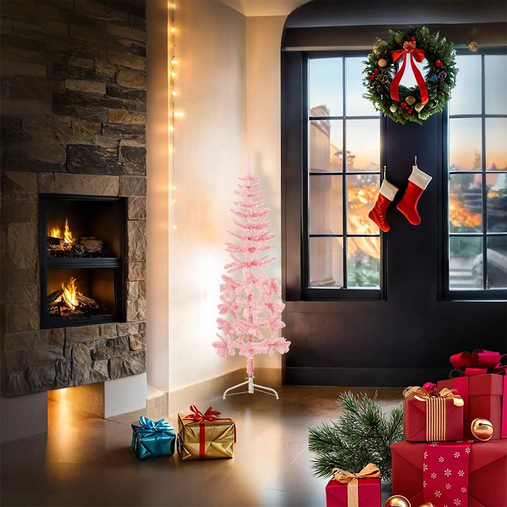 Slim Fake Half Christmas Tree Pink PVC Slim Decorative Inlays