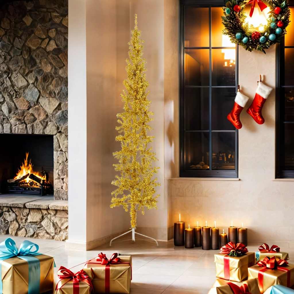 Slim Artificial Half Christmas Tree Gold PVC Skinny