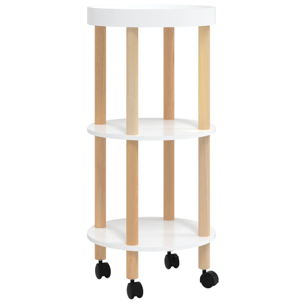 3-tier Trolley White 15"x15"x32.3" Engineered Wood&Solid Wood Pine