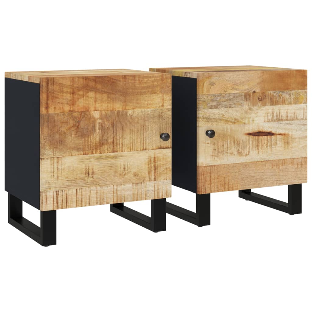 Bedside Cabinet Set of 2 Natural wood grain and black