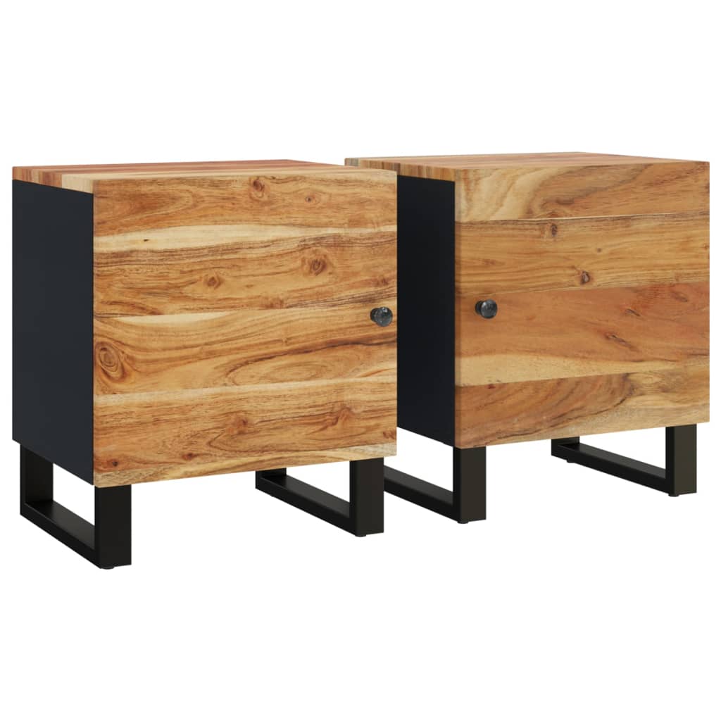 Bedside Cabinet Set of 2 Natural wood with black frame
