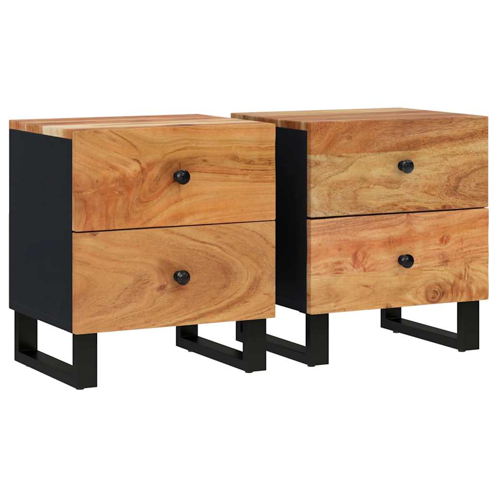 Bedside Cabinet Set of 2 Acacia Wood Brown Solid acacia wood, iron