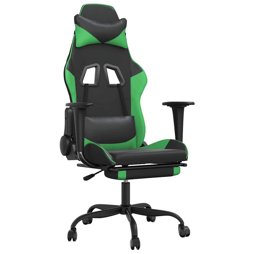 Gaming Chair Black and Green Faux leather, metal, plywood, plastic