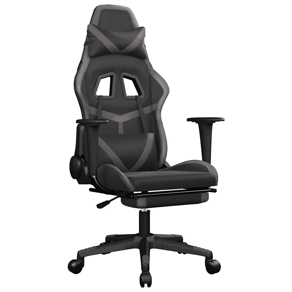 Gaming Chair Black and Grey Faux Leather, Metal, Plywood, Plastic
