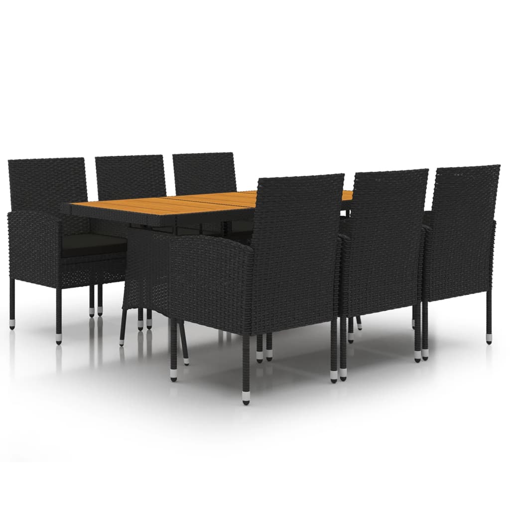 Outdoor Dining Set Black PE rattan, Steel, Solid Acacia wood