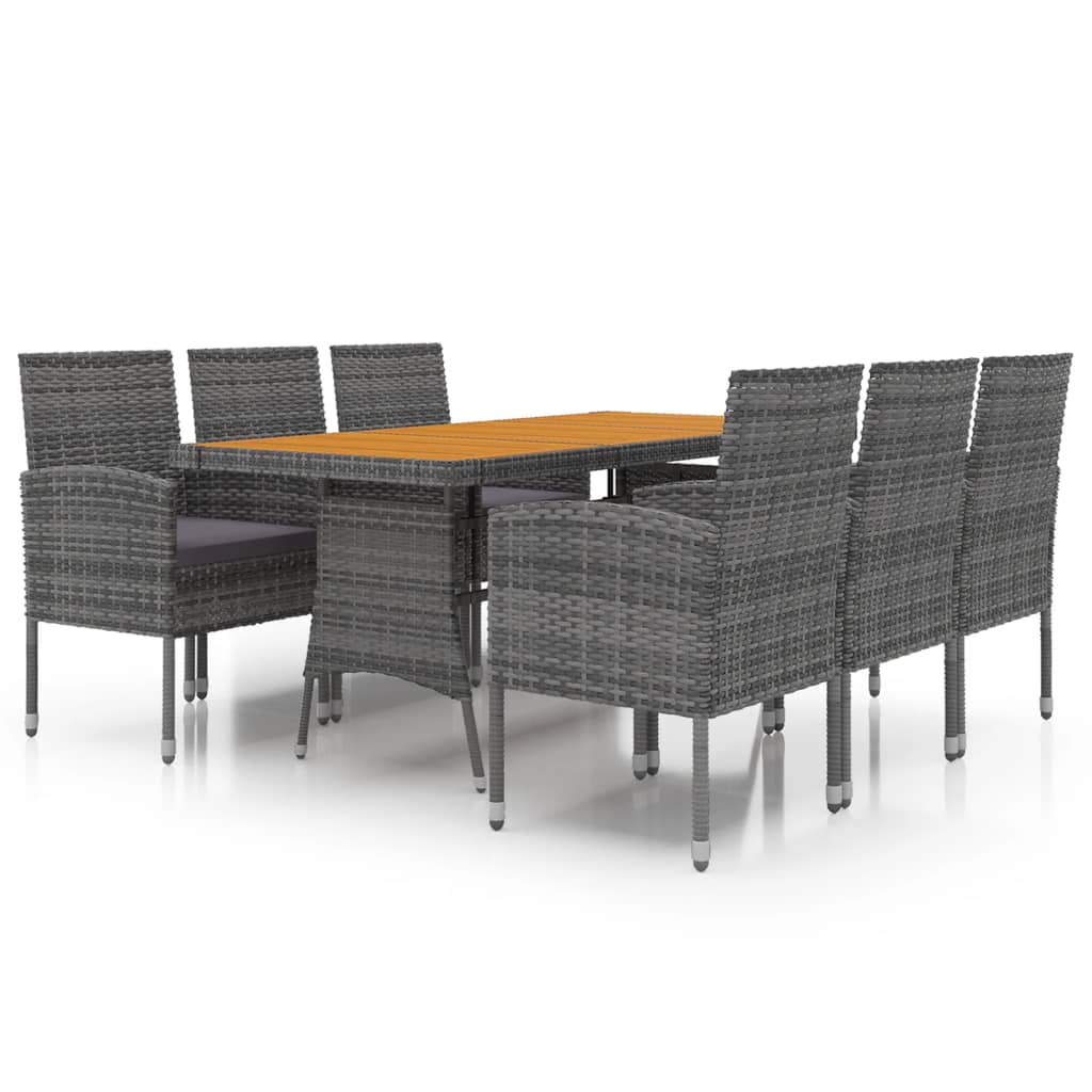 Outdoor Dining Set Grey PE rattan, steel, solid acacia wood, foam