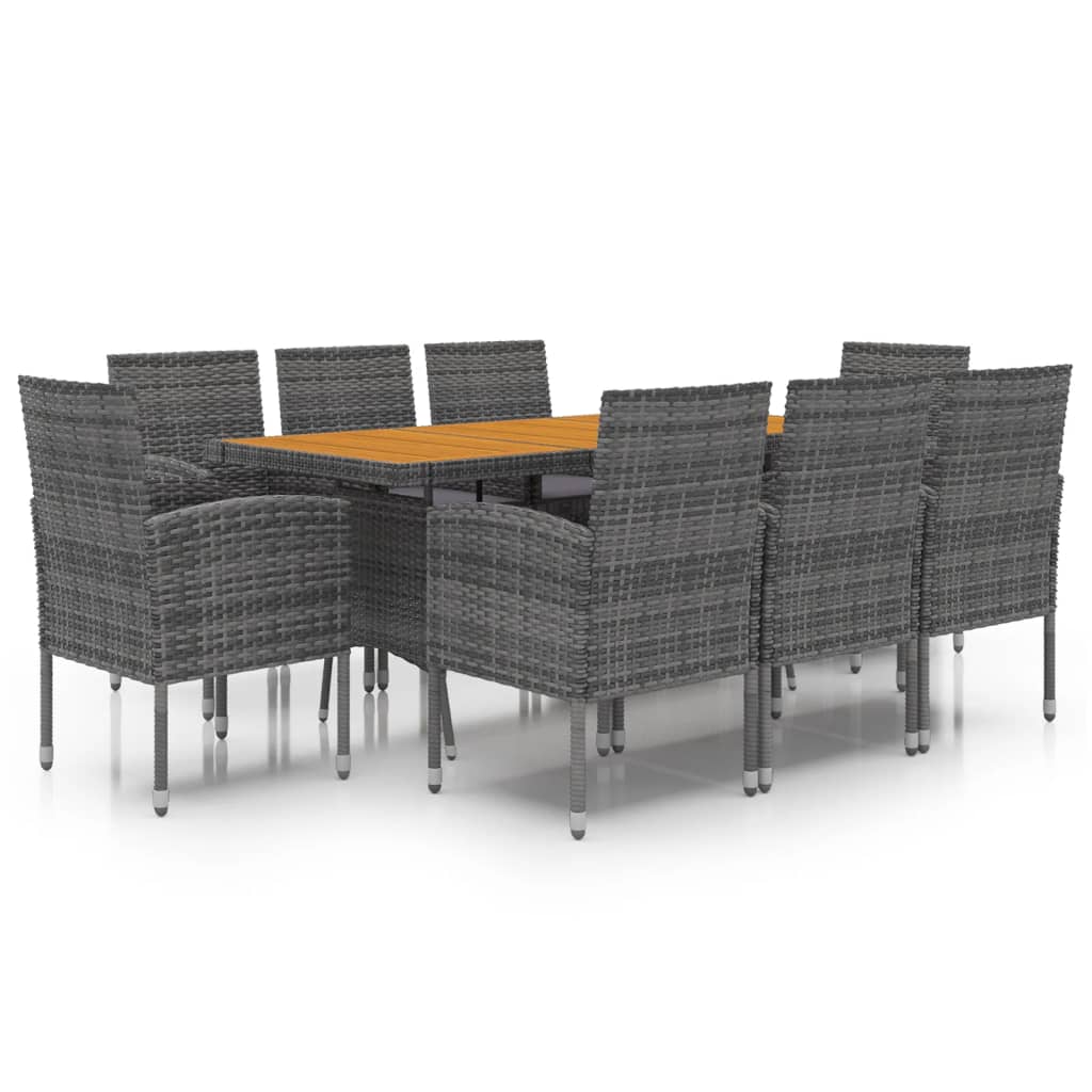 Outdoor Dining Set Grey PE rattan, steel, solid acacia wood, foam