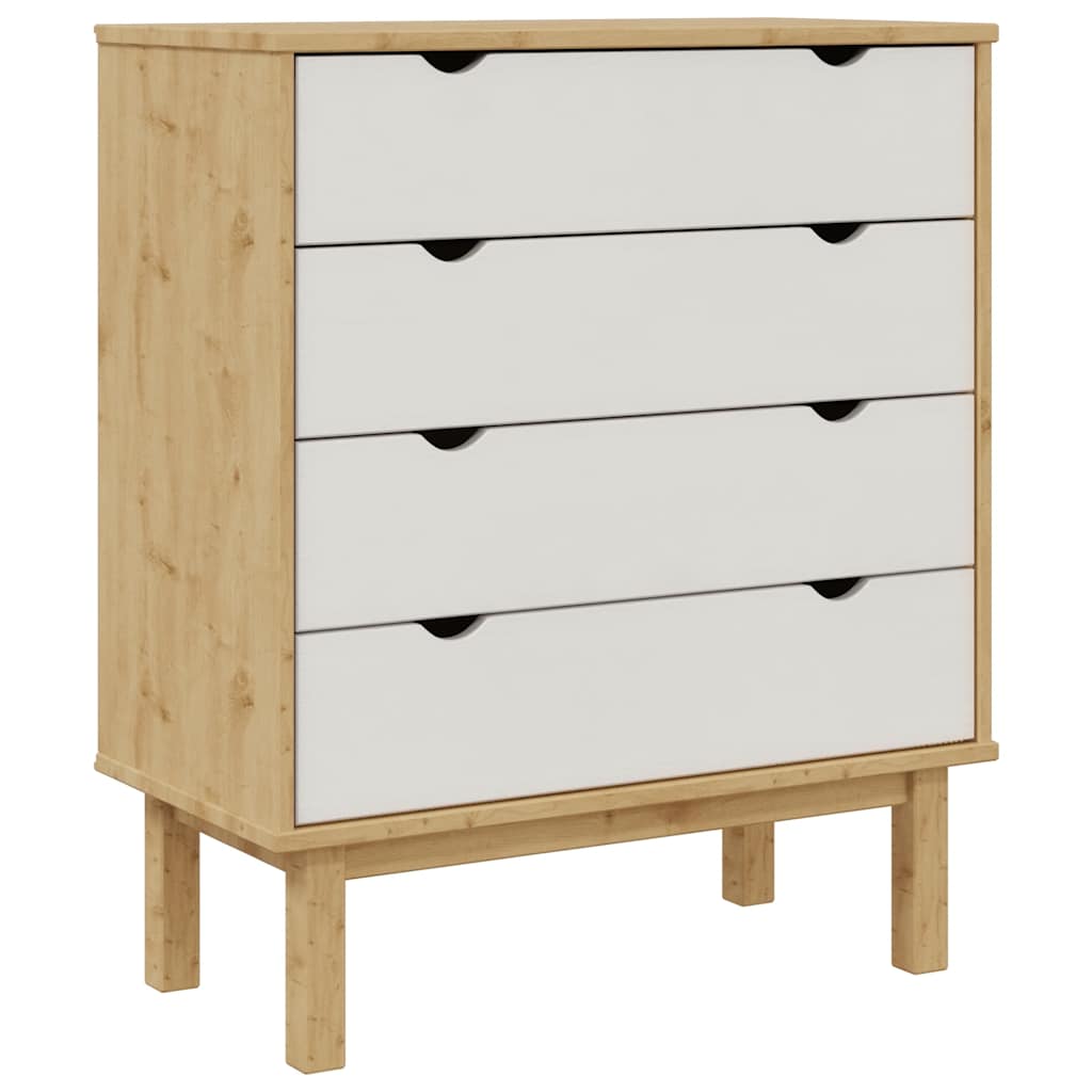 Drawer Cabinet Brown and White Solid Pine Wood Medium Cabinet