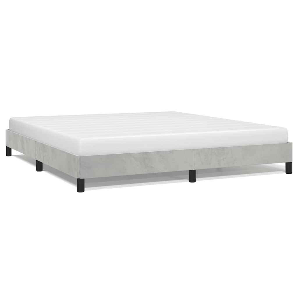 Bed Frame Light Grey Velvet, Plywood, Engineered Wood King Sturdy