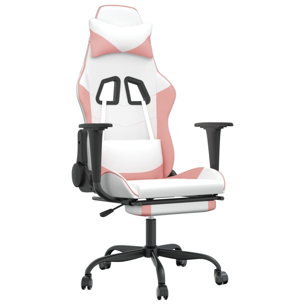 Gaming Chair White and Pink Faux Leather Adjustable Gaming Chair