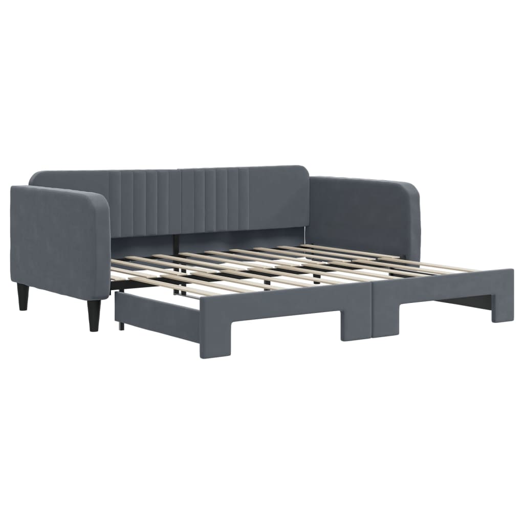 Daybed with Trundle without Mattress Dark Gray 39.4"x74.8" Velvet