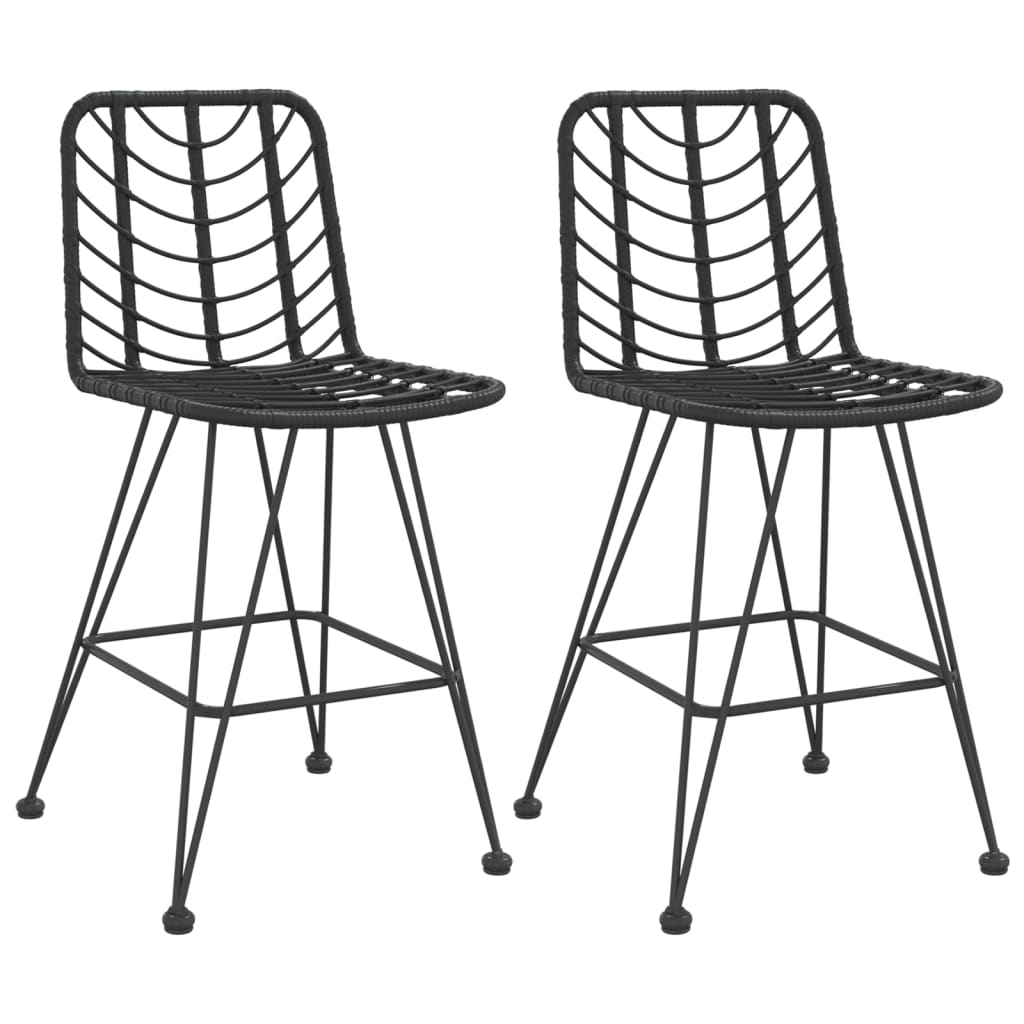 Bar Stool Set of 2 Black PE Rattan and Steel Regular Footrest