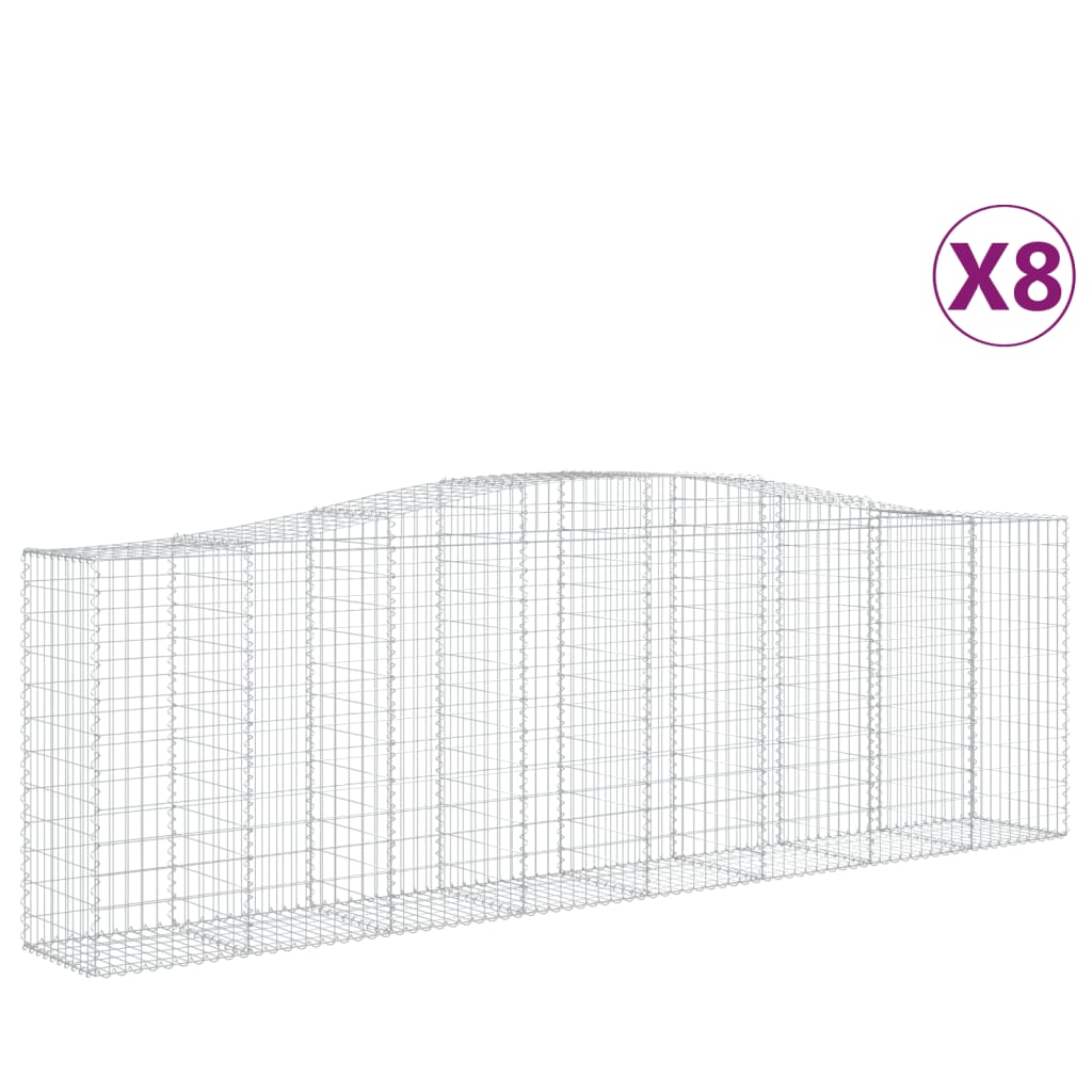 Gabion Basket Set of 8 Silver Galvanized Iron Extra Large