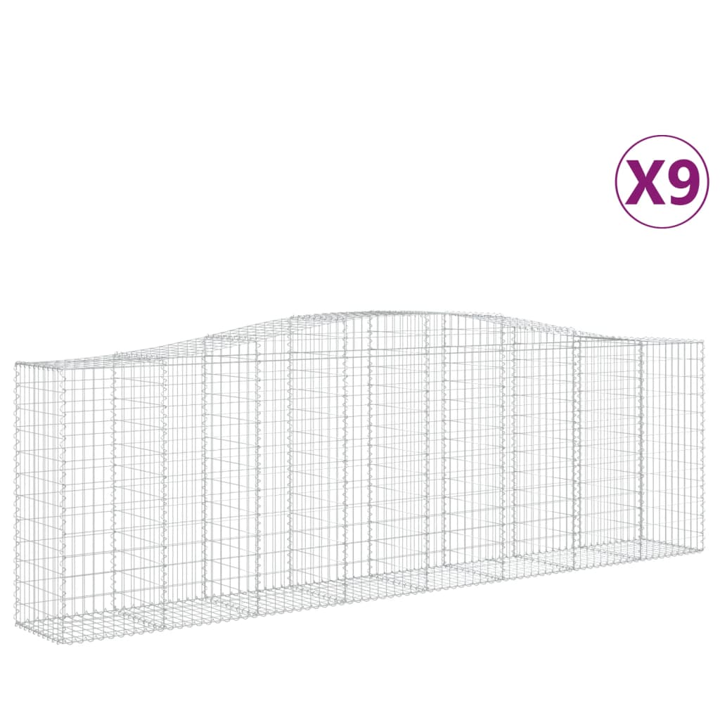 Gabion Basket Set of 9 Silver Galvanized Iron Extra Large