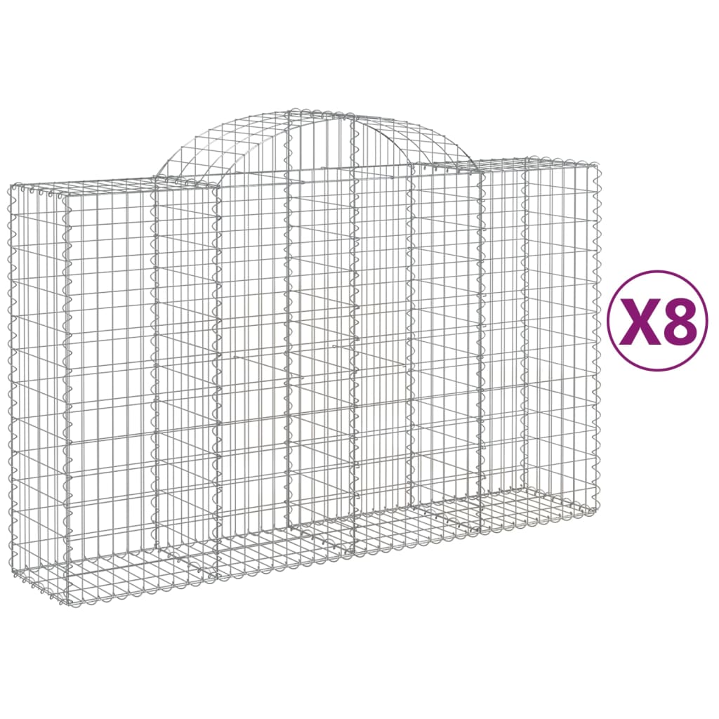 Gabion Basket Set of 8 Silver Galvanized Iron