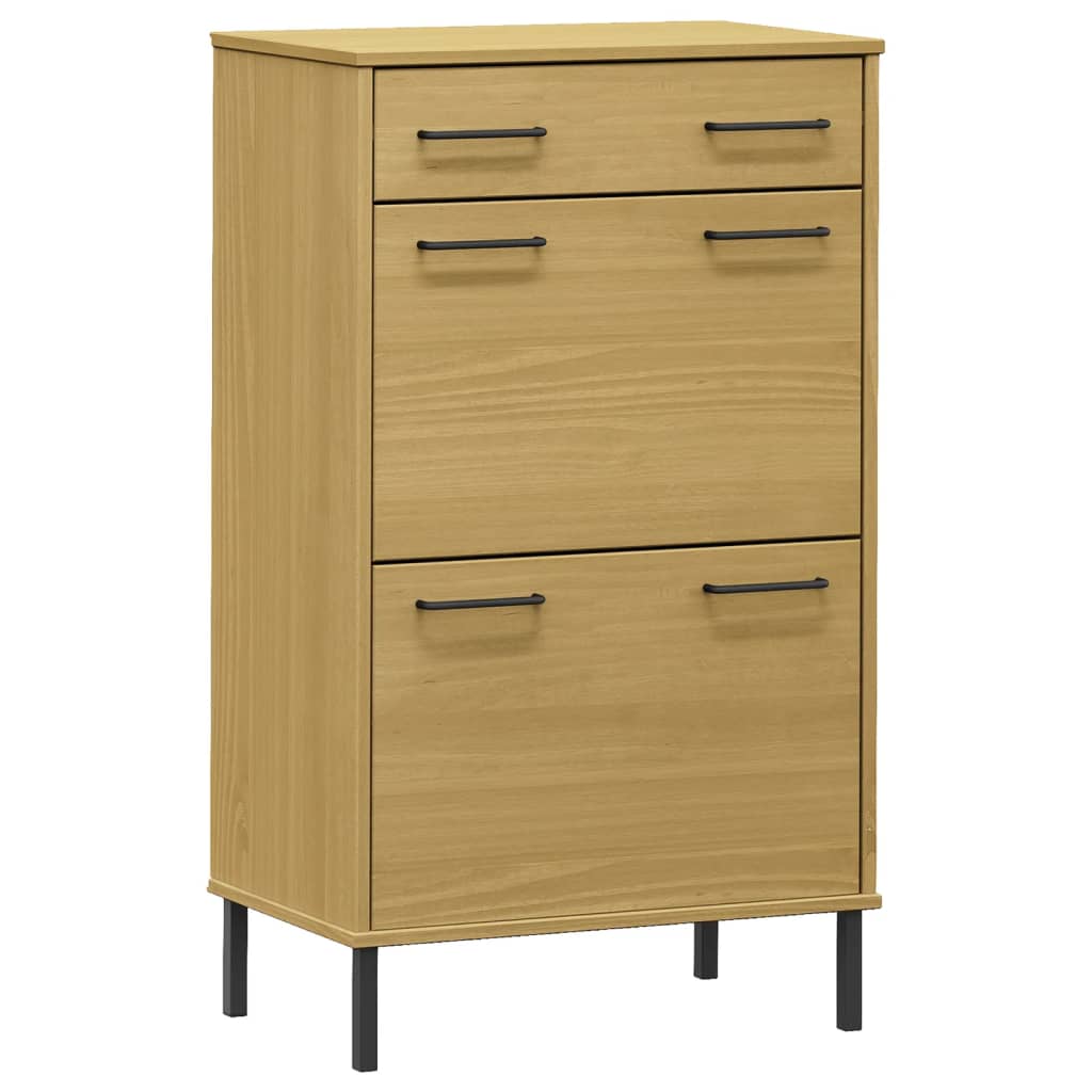 Shoe Rack Brown Solid pine wood, Metal Large Shoe Rack