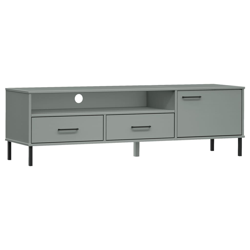 TV Cabinet Grey Solid pine wood, metal 62.2 x 15.7 x 18.3 in