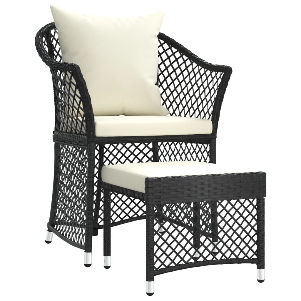 Garden Lounge Set Black and White Poly rattan and steel Medium