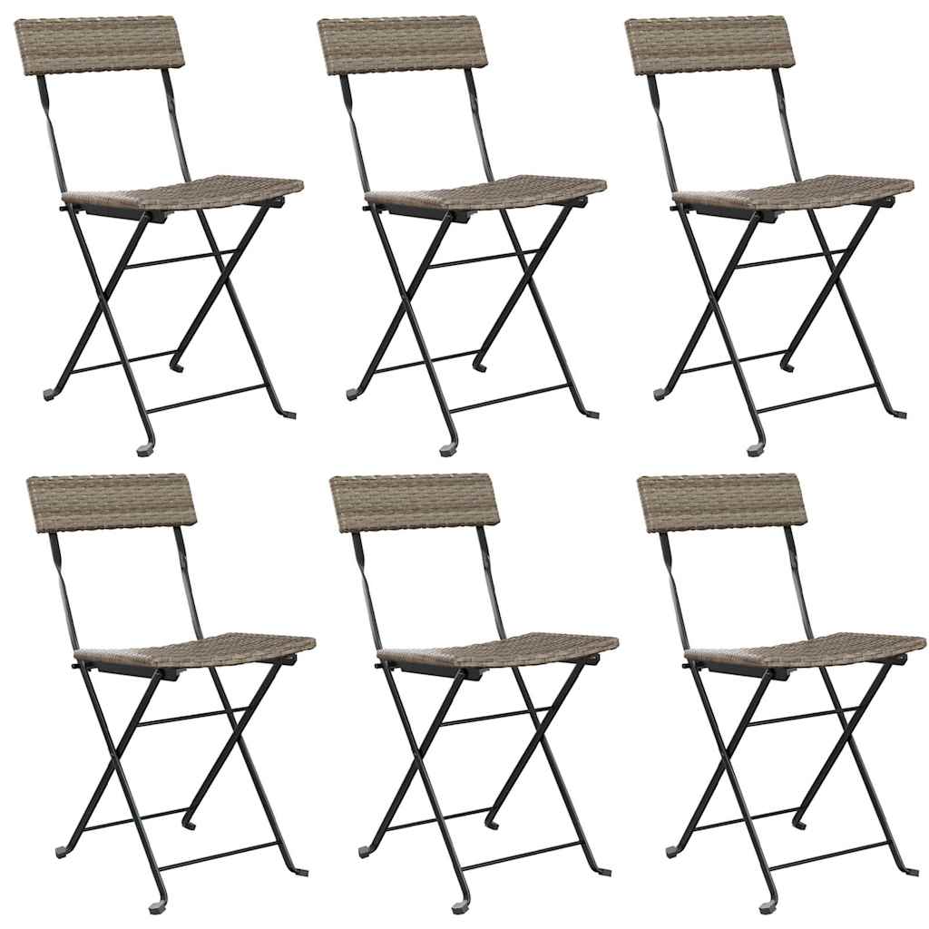 Folding Bistro Chair Set of 6 Grey PE rattan, powder-coated steel