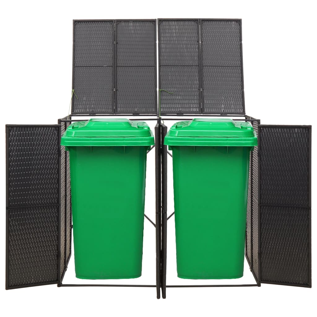Double Wheelie Bin Shed Black 55.1"x31.5"x46.1" Poly Rattan