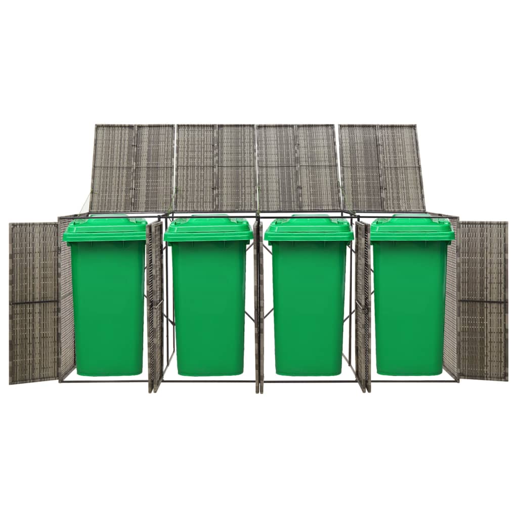 Quadruple Wheelie Bin Shed Gray 107.9"x31.5"x46.1" Poly Rattan